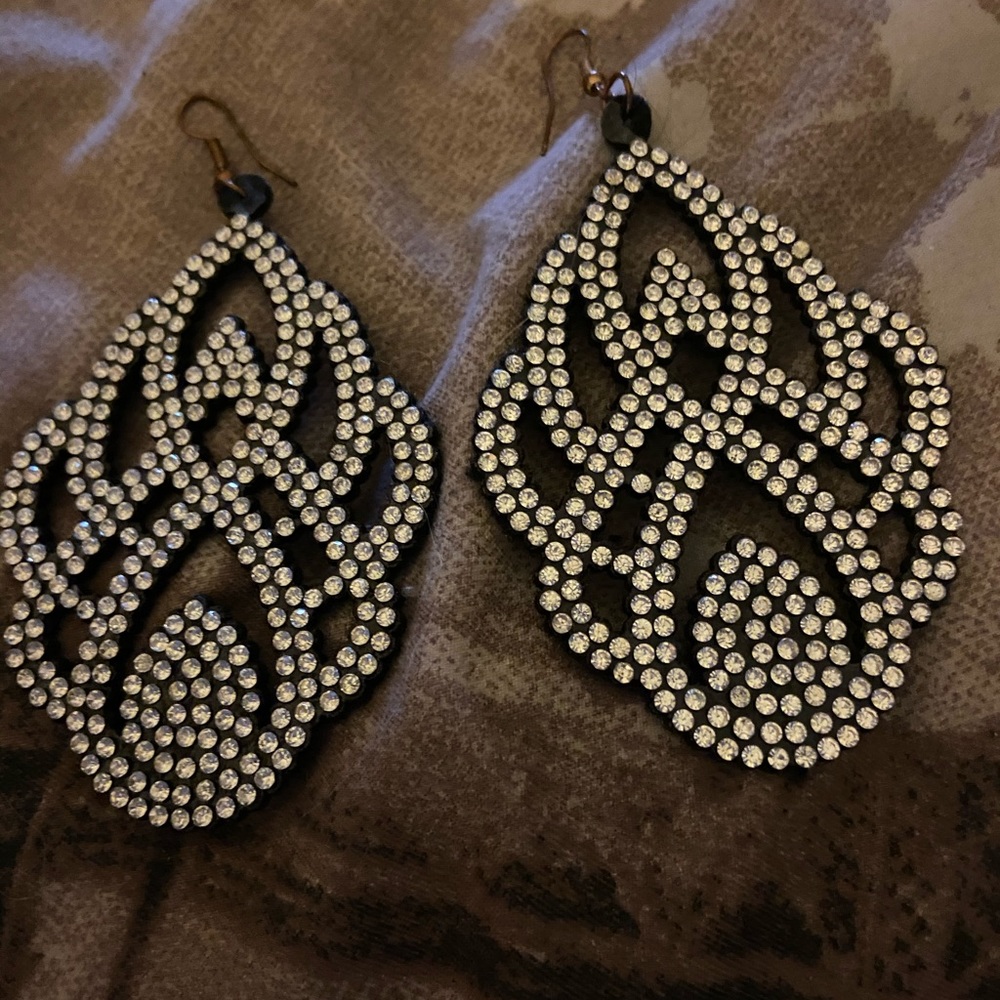 Black Rhinestone Fabric Earrings